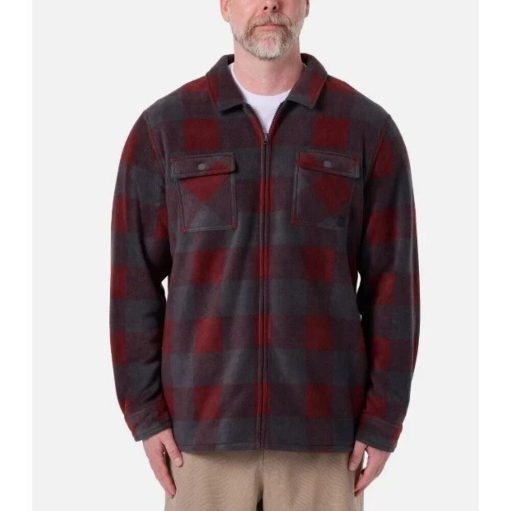 NEW Voyager Men's XL Buffalo Plaid Sherpa-Lined Jacket Red & Gray Polyester